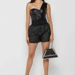 Woman Shorts Matte Quilted Boxer Shorts - Black