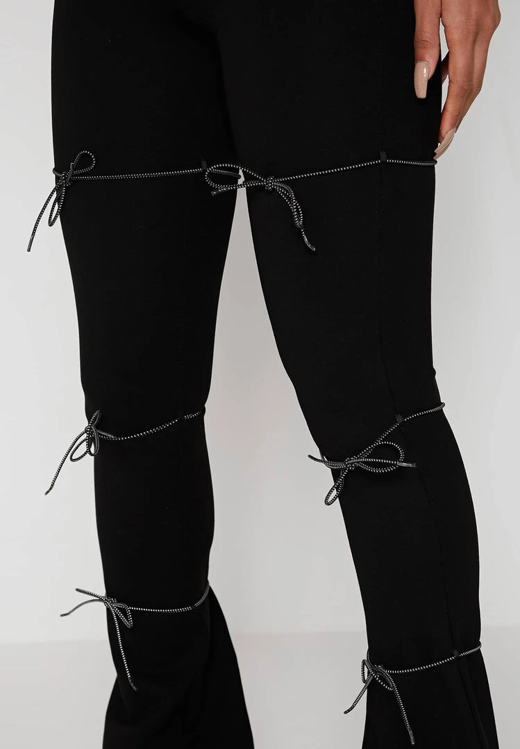 Woman Leggings Reflective Bungee Flared Leggings - Black