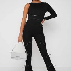 Woman Leggings Reflective Bungee Flared Leggings - Black