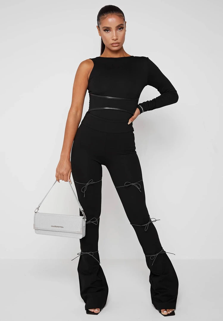 Woman Leggings Reflective Bungee Flared Leggings - Black