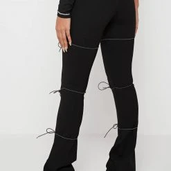 Woman Leggings Reflective Bungee Flared Leggings - Black