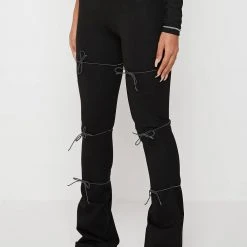 Woman Leggings Reflective Bungee Flared Leggings - Black