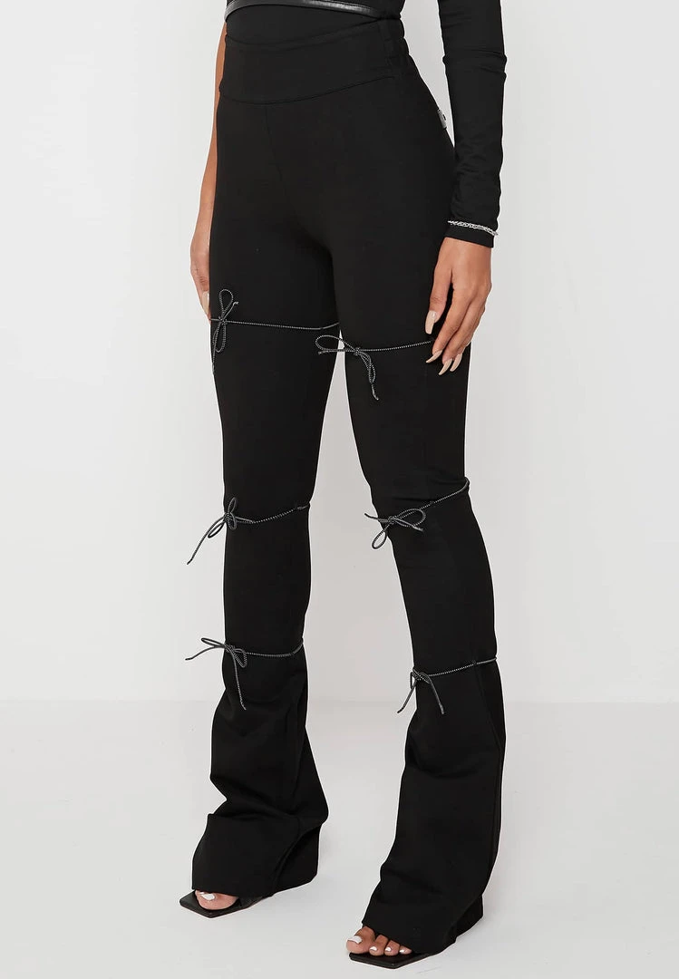 Woman Leggings Reflective Bungee Flared Leggings - Black