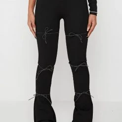 Woman Leggings Reflective Bungee Flared Leggings - Black