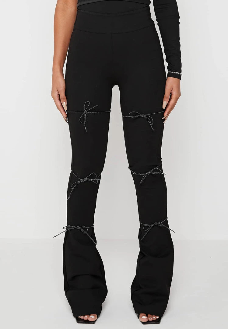 Woman Leggings Reflective Bungee Flared Leggings - Black