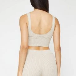 Woman Tops Ribbed Contour Crop Top - Beige TOPS & T SHIRTS