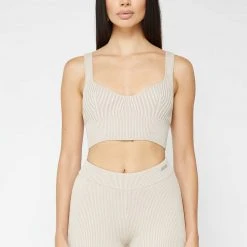 Woman Tops Ribbed Contour Crop Top - Beige TOPS & T SHIRTS