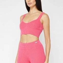 Woman Tops Ribbed Contour Crop Top - Pink TOPS & T SHIRTS