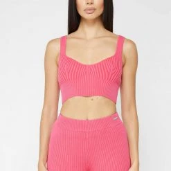 Woman Tops Ribbed Contour Crop Top - Pink TOPS & T SHIRTS