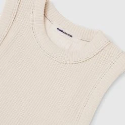 Woman Tops TOPS & T SHIRTS Ribbed Contour Racer Neck Top - Cream