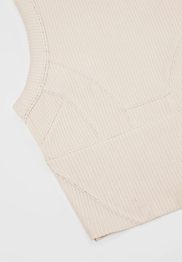 Woman Tops TOPS & T SHIRTS Ribbed Contour Racer Neck Top - Cream