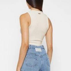 Woman Tops TOPS & T SHIRTS Ribbed Contour Racer Neck Top - Cream