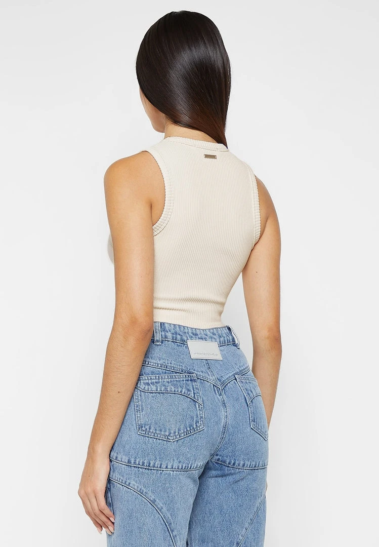 Woman Tops TOPS & T SHIRTS Ribbed Contour Racer Neck Top - Cream