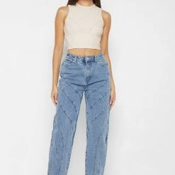 Woman Tops TOPS & T SHIRTS Ribbed Contour Racer Neck Top - Cream