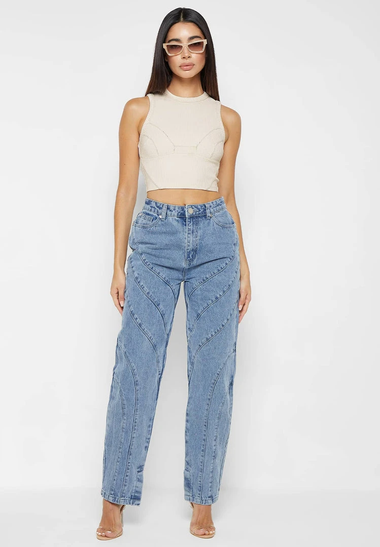 Woman Tops TOPS & T SHIRTS Ribbed Contour Racer Neck Top - Cream