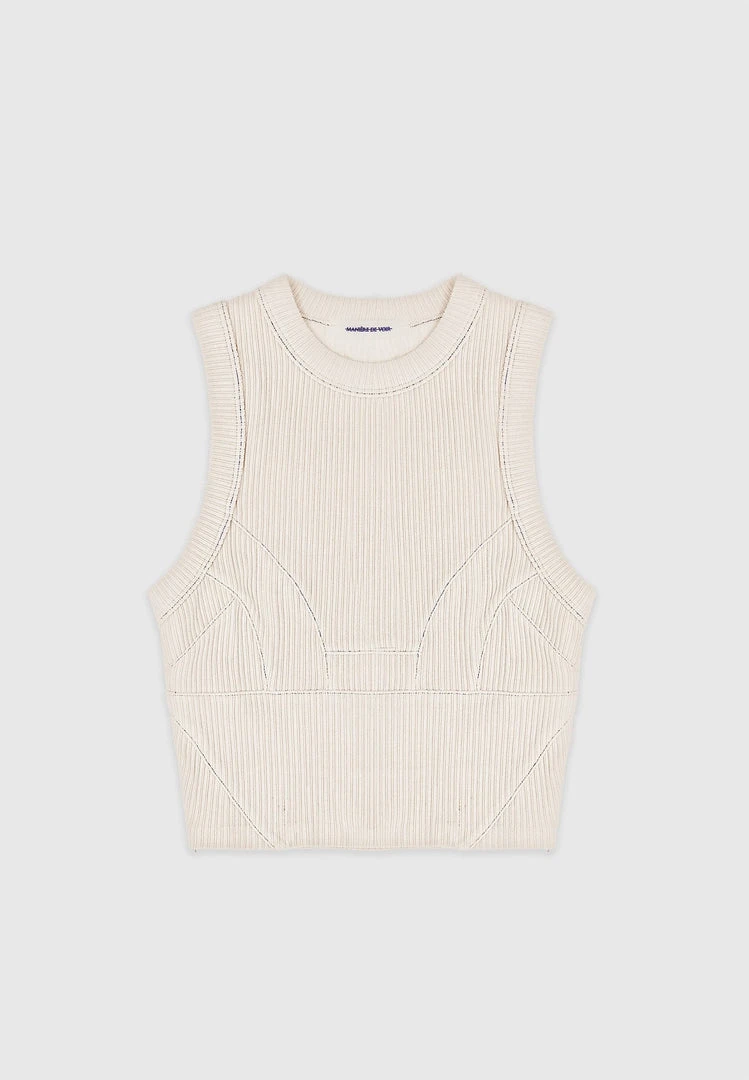 Woman Tops TOPS & T SHIRTS Ribbed Contour Racer Neck Top - Cream