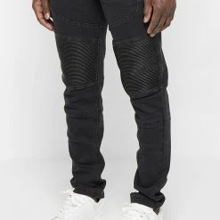 Man Denim Ribbed Detail Jeans - Black
