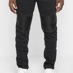 Man Denim Ribbed Detail Jeans - Black