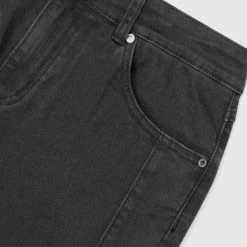 Man Denim Ribbed Detail Jeans - Black