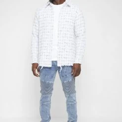 Man Denim Ribbed Detail Jeans - Blue