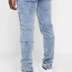 Man Denim Ribbed Detail Jeans - Blue