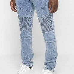Man Denim Ribbed Detail Jeans - Blue
