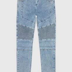 Man Denim Ribbed Detail Jeans - Blue