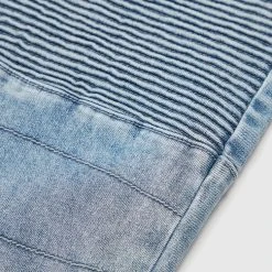 Man Denim Ribbed Detail Jeans - Blue