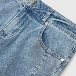 Man Denim Ribbed Detail Jeans - Blue