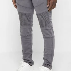 Man Denim Ribbed Detail Jeans - Grey