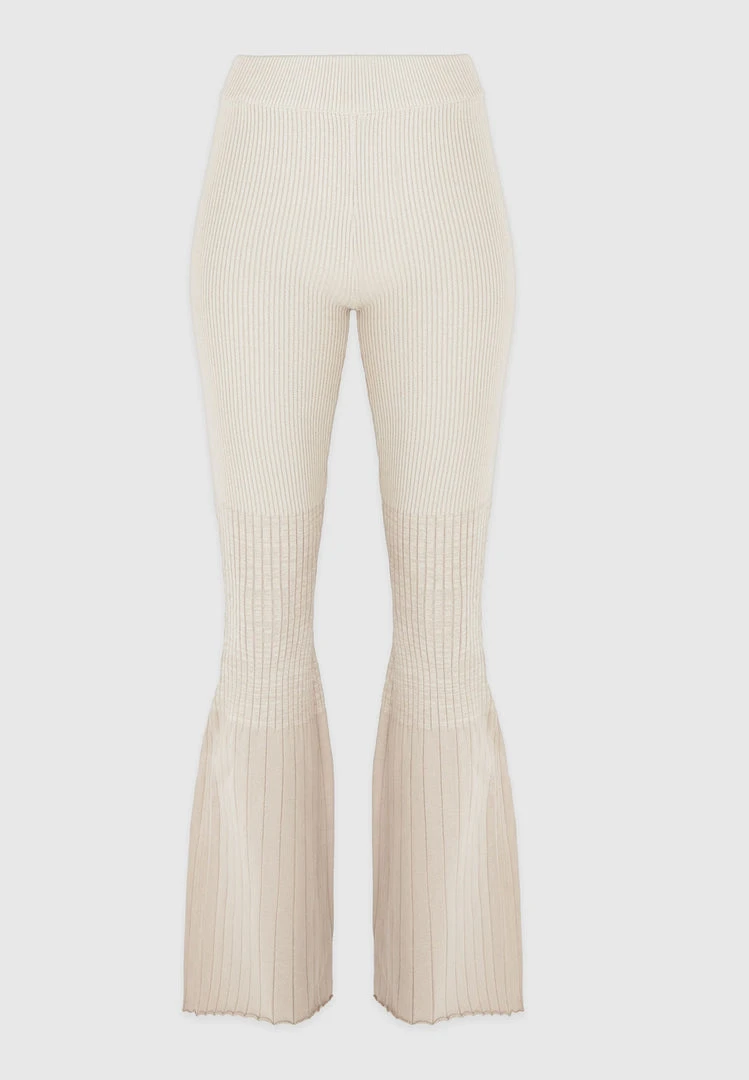 Woman Leggings Ribbed Ombré Flared Leggings - Beige