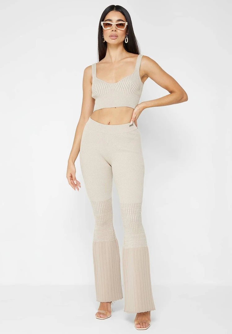 Woman Leggings Ribbed Ombré Flared Leggings - Beige