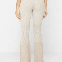 Woman Leggings Ribbed Ombré Flared Leggings - Beige