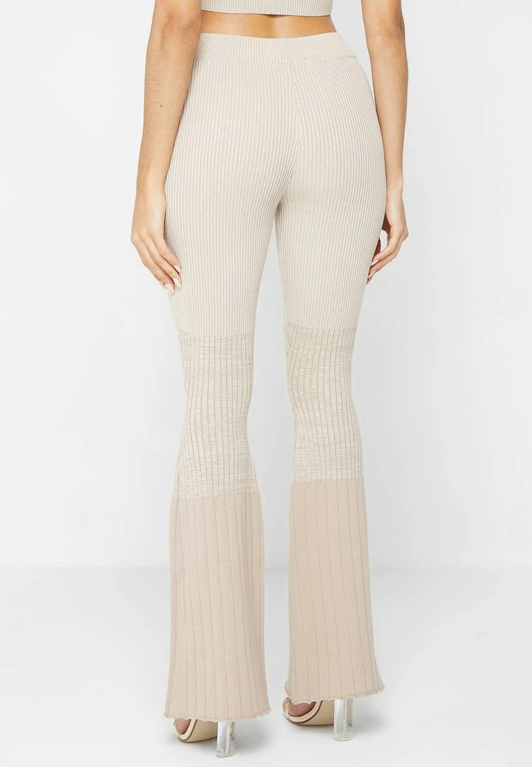 Woman Leggings Ribbed Ombré Flared Leggings - Beige