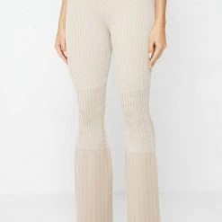Woman Leggings Ribbed Ombré Flared Leggings - Beige