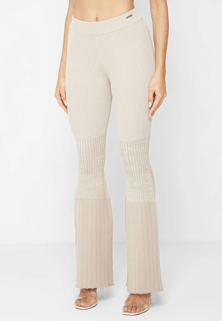 Woman Leggings Ribbed Ombré Flared Leggings - Beige
