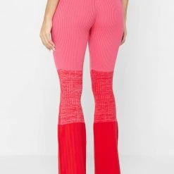 Woman Leggings Ribbed Ombré Flared Leggings - Pink