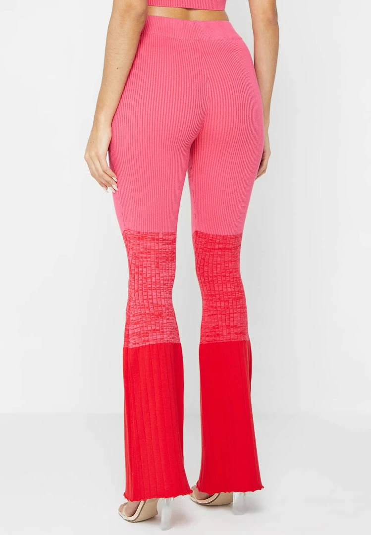 Woman Leggings Ribbed Ombré Flared Leggings - Pink