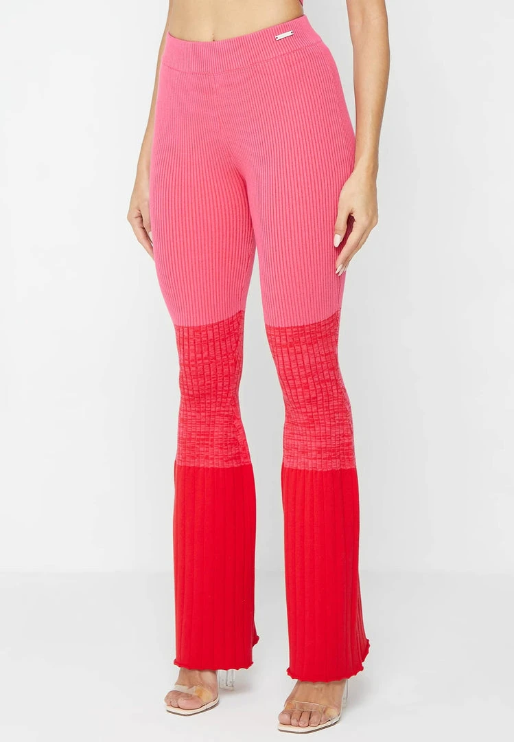 Woman Leggings Ribbed Ombré Flared Leggings - Pink