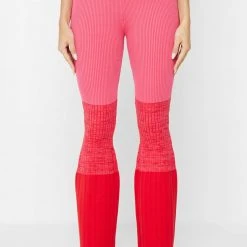 Woman Leggings Ribbed Ombré Flared Leggings - Pink