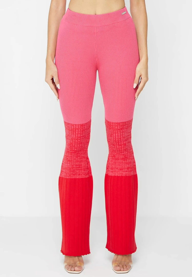 Woman Leggings Ribbed Ombré Flared Leggings - Pink