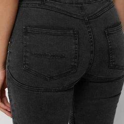 Woman Denim Ribbed Skinny Jeans - Black