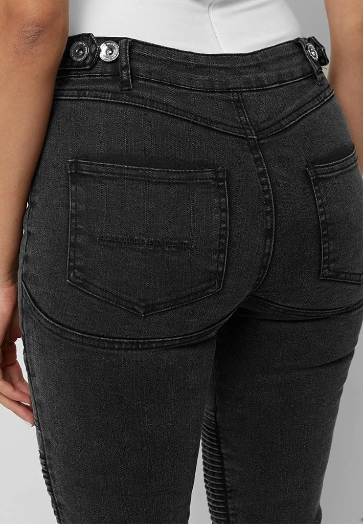 Woman Denim Ribbed Skinny Jeans - Black