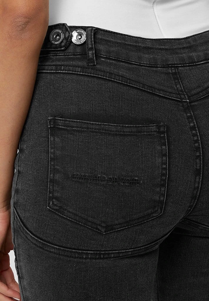 Woman Denim Ribbed Skinny Jeans - Black