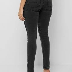 Woman Denim Ribbed Skinny Jeans - Black