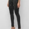 Woman Denim Ribbed Skinny Jeans - Black