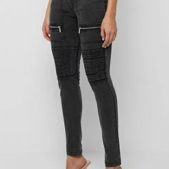 Woman Denim Ribbed Skinny Jeans - Black