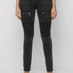 Woman Denim Ribbed Skinny Jeans - Black