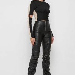 Woman Tops TOPS & T SHIRTS Ribbed Split Sleeve Top - Black/Beige