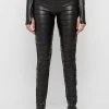 Woman Leggings Ribbed Vegan Leather Leggings - Black